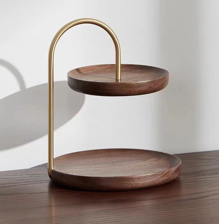 2-Tier Wood & Brass Arch Handle Serving Stand AH-204 Moradabad